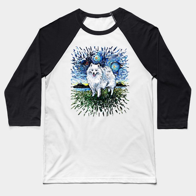 American Eskimo Night Baseball T-Shirt by sagittariusgallery